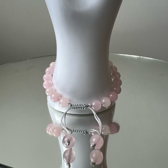 Handmade gemstone bracelet. This Rose Quartz braided bracelet is adjustable. - Picture 3 of 6